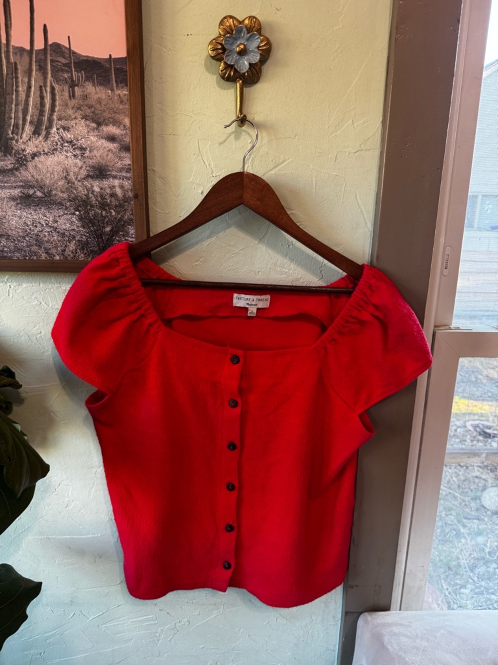Madewell Red Puff-Sleeve Button-Down Top